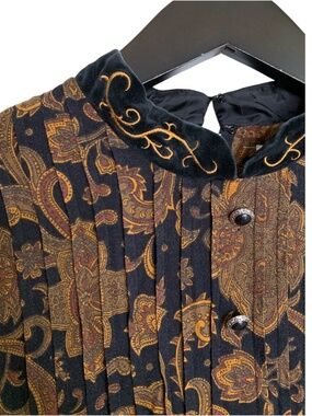 Vintage Sunshine Starshine Dress Size Medium Black Brown Paisley Maxi